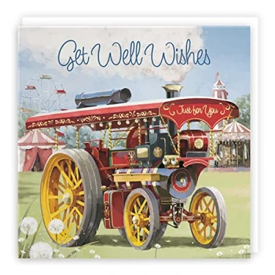 Image of Hunts England Vintage Traction Engine Get Well Card Steam Tractor Milo&#039;s Gallery Collection Soon Feel Better For Colleagues, Friends, Him, Her, Men, Women, etc.