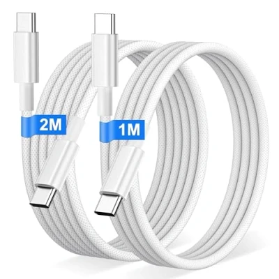 Image of USB C to Charger Cable[2 Pack/1M+2M], 60W Nylon Braided Cable Original Fast Charge Type Data for Apple iPhone 16 15 Pro Plus Max, Samsung Galaxy S24 S23, iPad Pro, MacBook