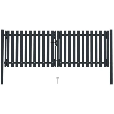 Image of vidaXL Double Door Fence Gate Steel 306x150 cm Anthracite