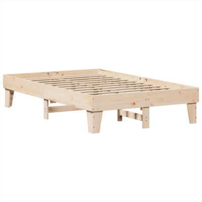Image of vidaXL Bed Frame without Mattress Base/Bedstead 120x200 cm Solid Pine Wood Sturdy Construction with Headboard and Footboard Brown Wooden Twin for Bedroom