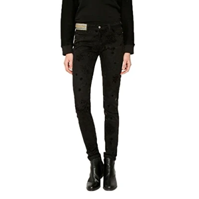 Image of Desigual Women&#039;s Black Velvet Print Helena Skinny Jeans 42 UK 14