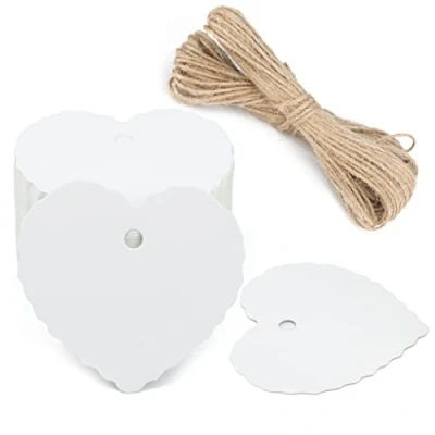 Image of G2PLUS Heart Shaped Paper Gift Tags, 100 PCS Blank Favors Labels, 5.5x6 CM Hang Tags with String for Wedding Party Supplies