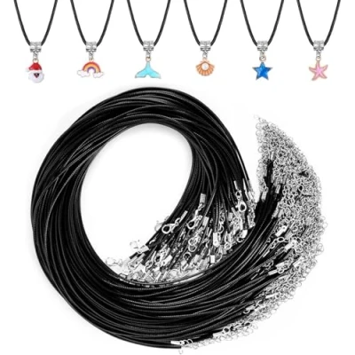 Image of Lunpog 10 Pcs Waxed Necklace Cord,Adjustable Cords String,1.5mm Cord with Lobster Clasp for Christmas Necklaces DIY Bracelet Jewellery Making(Black)