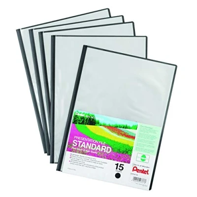 Image of Pentel Presentation File A4, Black, 1 Pack of 5 Files