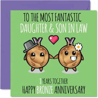 Image of Cute Bronze Anniversary Card for Daughter &amp; Son In Law 8 Years Together Happy 8th Wedding Cards Daughter, 145mm x Greeting Eighth Anniversaries
