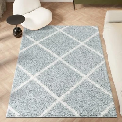 Image of homeart Area Rug Super Soft Geometric Shaggy Rugs For The Living Rooms, Bedrooms And Kitchen Modern, Easy To Clean Carpet(Diamond Duckegg Ivory 80x150 cm)