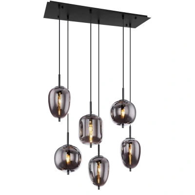 Image of Globo Blacky hanging light, black/smoke grey, length 80 cm, 6 bulb.
