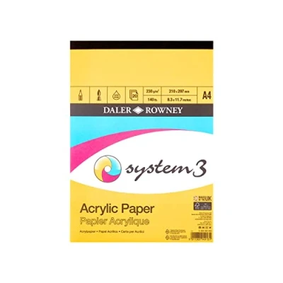 Image of Daler Rowney System3 Linen Texture 230gsm A4 Acrylic Paper Pad, Glued 1 Side, 20 White Sheets, Ideal for Professional Artists &amp; Students