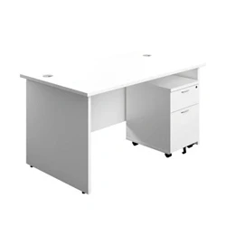 Image of Office Hippo Panel Desk with 2 Mobile Storage Including Filing Drawer, A4, Foolscap, White, 140 x 80 cm