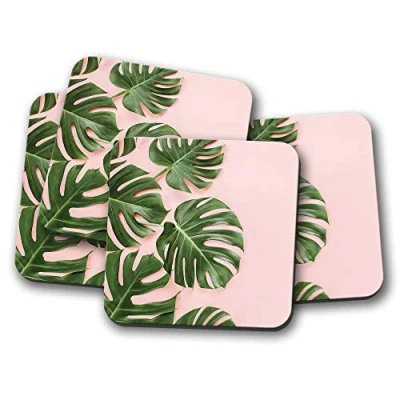 Image of 4 Set Palm Tree Leaves Coaster Leaf Pink Tropical Mum Sister Fun #14338
