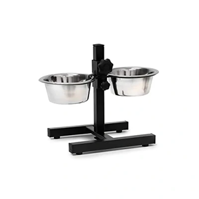 Image of Relaxdays Stainless Steel Feeding Bowl Set Of 2 With Height Adjustable Stand, Dog Station Removable Bowls Cat Feeder Metal Elevated Raised Standing Set, Small, Silver