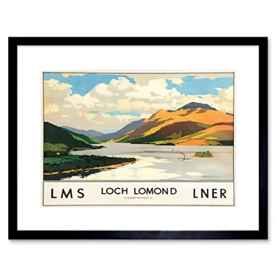 Image of Wee Blue Coo Travel Scotland Loch Lomond Rails Art Picture Framed Wall Print