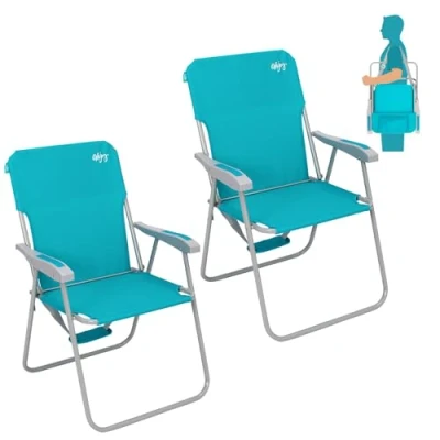 Image of #WEJOY Folding Beach Chair Set of 2 Lightweight Portable Strong Stabile High Back Camping for Outdoor Garden Fishing