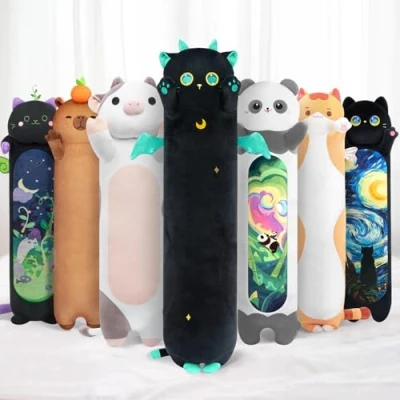 Image of Mewaii 20in Long Cat Plush Pillows Stuffed Animals Squishy Plushie Cute Kitty Sleeping Hugging Pillow Soft Toys for Kids(Orange)