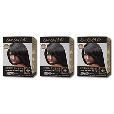 Image of Sta Sof Fro Permanent Hair Color Powder Covers Grey &amp; White Jet Black (Pack of 3)