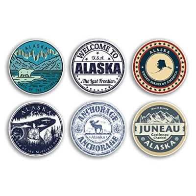 Image of 6 x 10cm Alaska Vinyl Stickers US State America Travel Map Flag Holiday Luggage Design Gift #78828