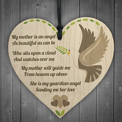 Image of RED OCEAN Mother is an Angel Wooden Hanging Heart Sign Rememberance Grave Plaque