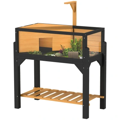 Image of Wooden Tortoise House with Storage Shelf, Clear Observation Windows Pawhut