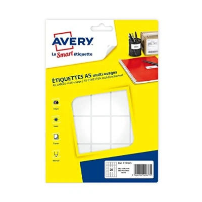 Image of Avery 400 Multi Purpose Labels (25 per Sheet) 38.5 x 26.5 mm A5 Sheet (ETE025)