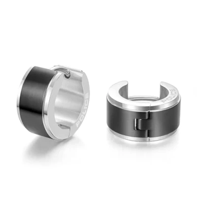 Image of POLICE Men&#039;s Edge Stainless Steel &amp; Black Huggie Earrings