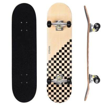 Image of ERNAN Complete Skateboard for Beginners,31 x 8 Inch Double Kick Kids Teenagers &amp; Adults. with Skate T Tool. (Primary Colour A)