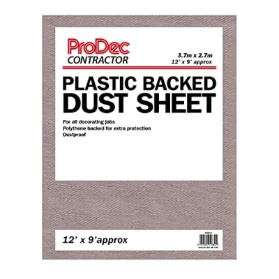 Image of ProDec Contractor 12ft x 9ft Poly Backed Dust Sheet Drop Cloth For Painting Decorating Covering Stairs, Hallways, Corridors and Floors, Absorbs Spills, No Soak Through, Reusable