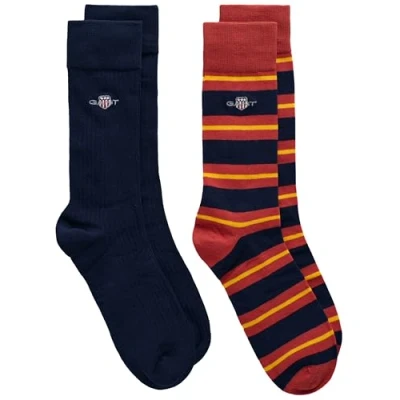Image of GANT Men&#039;s Shield Rugger Stripe Socks 2 p Gb, Iron Red, 43 45