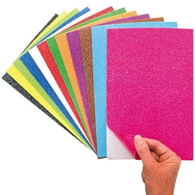 Image of Baker Ross AX297 Self Adhesive Glitter Felt Sheets Pack of 12, Creative Art Supplies for Kids, Seasonal Crafts and Decorations