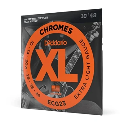Image of D&#039;Addario Guitar Strings Chromes Electric Flat Wound Polished for Ultra Smooth Feel and Warm, Mellow Tone ECG23 Extra Light, 10 48, 1 Pack, XL