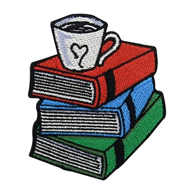 Image of Iron on Bookworm Patch Book ironable Patch, Coffee &amp; Tea Embroidery Reading Badges Finally Home