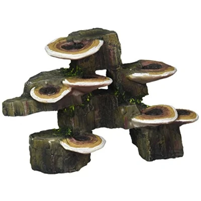 Image of Penn Plax Deco Replicas Tree Trunk with Shelf Mushrooms Aquarium Decoration Safe for Freshwater and Saltwater Fish Tanks Small