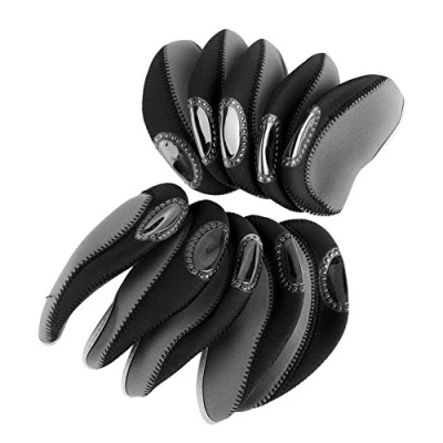 Image of Dilwe Golf Iron Head Covers,10 Pcs Club Heads Protector Covers Clubs Protection Headcover Set (Grey+Black)