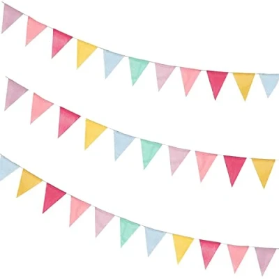 Image of 36 Flags 40Feet Outdoor Garden Bunting Banner, NAVK Multicolor Waterproof Triangle Imitated Linen Burlap Supply for Wedding Birthday Party Home Festival Decoration