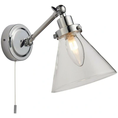 Image of Faraday Bathroom Adjustable Dome Wall Light with Pull Cord Chrome Glass Shade