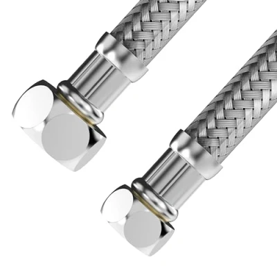Image of VARIOSAN flexible hose 17536, 3/8 inch nut x 1/2 nut, 300 mm, stainless steel sheath, DVGW certified, drinking water, reinforced