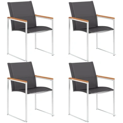 Image of vidaXL Garden Chairs 4 pcs Textilene and Stainless Steel Grey