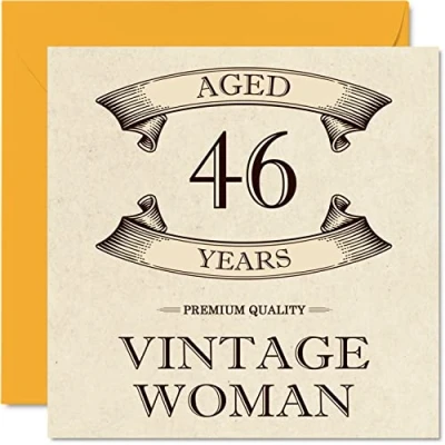 Image of Vintage 46th Birthday Cards for Women Aged 46 Years Fun Card Mum Sister Wife Girlfriend Friend Cousin Auntie, 145mm x Ladies Greeting Cards,