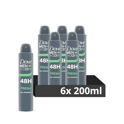 Image of Dove Men+Care Fresh Anti Perspirant Aerosol Deodorant Spray with ¼ moisturising cream for 48 hour sweat and odour protection 6x 200 ml