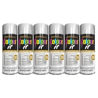 Image of PNJB White Matt Spray Paint, Aerosol Quick Drying, Ideal For Metal, Plastic, Wood, Interior &amp; Exterior Use, Versatile,Excellent Coverage,250ml, (6PCS)