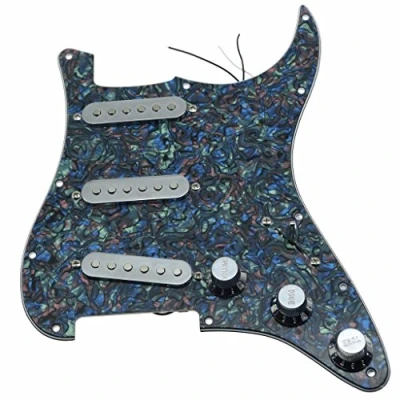 Image of KAISH Loaded American ST/Strat Style SSS Pickguard Prewired Pick Guard With Ceramic Pickups for Stratocaster/Strat Abalone Pearl Chrome Covers and Knobs