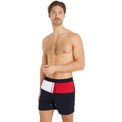 Image of Tommy Hilfiger Men Swim Trunks Medium Drawstring Mid Length, Blue (Desert Sky), S