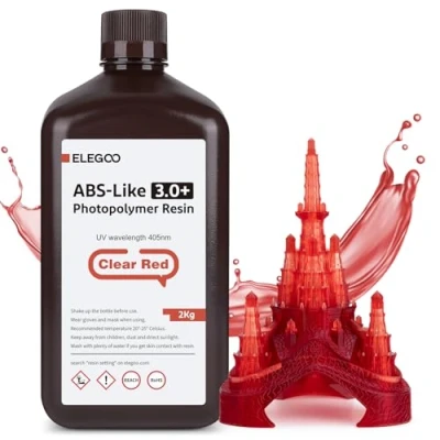 Image of ELEGOO Upgraded ABS Like Resin 3.0 PLUS, UV 3D Printer with Higher Precision and lower Shrinkage, Enhanced Strength Toughness Photopolymer + for LCD Clear Red 2000g