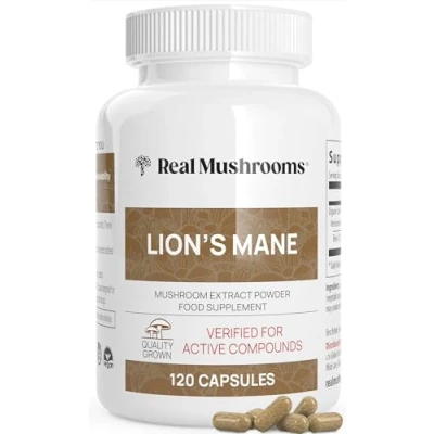Image of Lions Mane Brain and Focus Supplements Mushroom Powder Extract Capsules Non GMO Gluten Free Supplement for Better Cognitive Health (120ct)