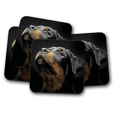 Image of 4 Set Beautiful Rottweiler Coaster Dog Puppy Rottie Puppies #8616