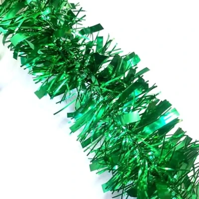 Image of HSD Christmas Tinsel Garland 2M (6.5ft) Xmas Metallic Chunky Fine Sparkle Shiny Tree Party Decorations (Chunky Green)