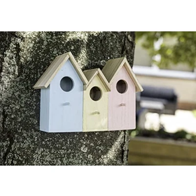 Image of Garden Mile® Novelty 3 In 1 Wooden Wild Bird Houses Nesting Box Predator Proof Small Birds Sparrows, Tits Robin Nester Ornament