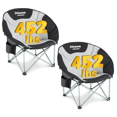 Image of KingCamp Moon Chair Camping Folding Garden Chairs Heavy Duty Padded With Cup Holder set of 2