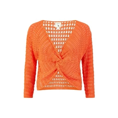 Image of Yumi Womens Orange Cotton Crochet Twisted Bolero Top Size Small