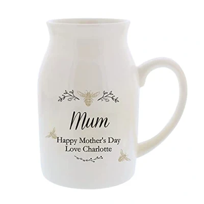 Image of Ceramic Vase. Personalised Floral Bee Flower Jug. Great Gift for Any Occasion.