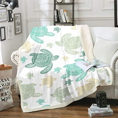 Image of Tortoise Fleece Throw Blanket Cartoon Sea Turtle Print Sherpa Ocean Wave Marine Life Plush for Kids Boys Girls Animal Fuzzy Sofa Bed Couch Single 50x60 Inch